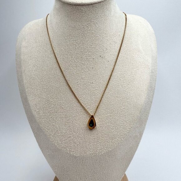 Vintage Avon Signed Gold Tone Teardrop Blue Cubic Zirconia Pendant Necklace - Picture 3 of 9